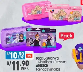 Plaza Vea Artesco Pack Cartuchera + Plastininas + Crayolas Licencias Variadas oferta
