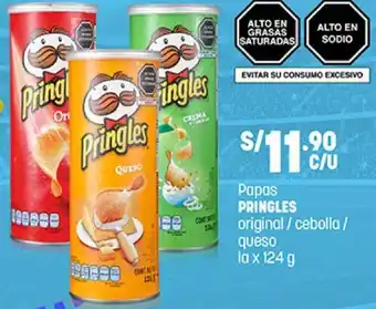 Plaza Vea Pringles Papas Original/Cebolla/Queso 124g oferta