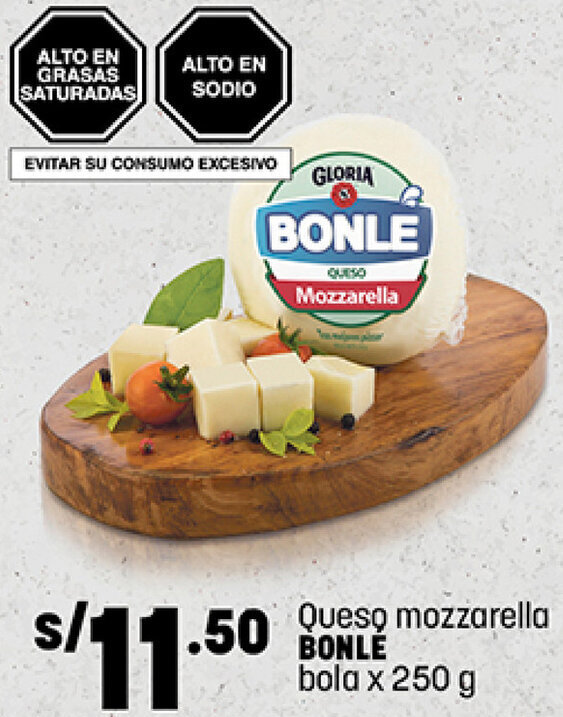 Bonle QUeso Mozzarella Bola 250g oferta en Plaza Vea