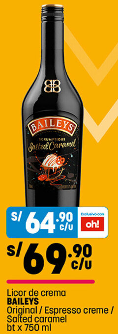 Plaza Vea Baileys Licor de Crema Original/ Espresso Creme/ Salted Caramel 750ml oferta