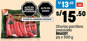Plaza Vea Braedt Chorizo Parrillero Precocido 500g oferta