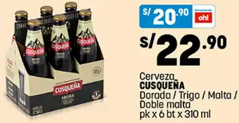 Plaza Vea Cusqueña Cerveza Dorada/ Trigo/Malta/Doble Malta 6bt x 310ml oferta