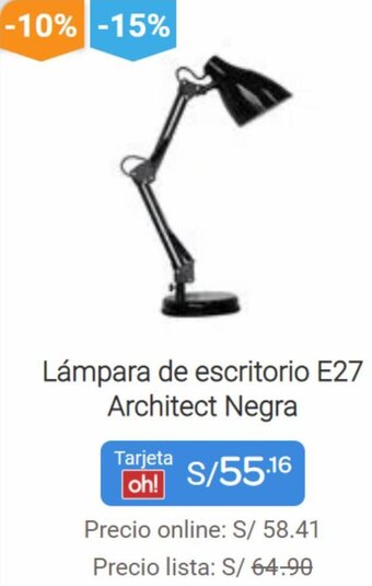Promart Lámpara de Escritorio E27 Architect Negra oferta