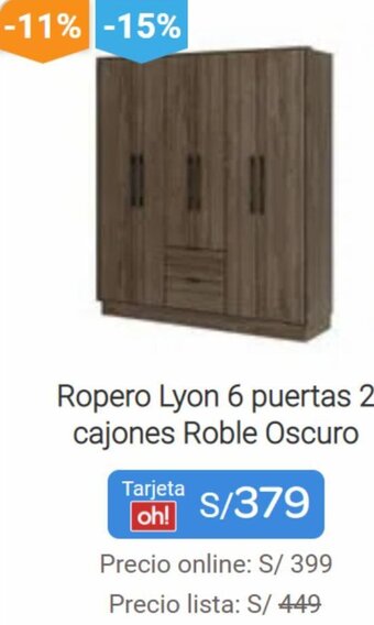 Promart Ropero Lyon 6 Puertas 2 Cajones Roble Oscuro oferta
