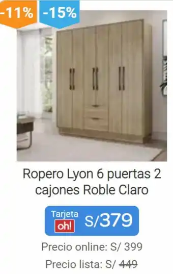 Promart Ropero Lyon 6 Puertas 2 Cajones Roble Claro oferta