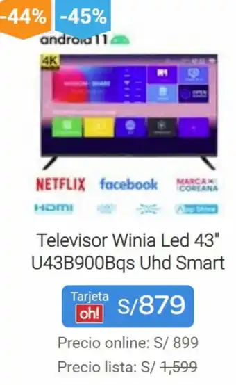 Promart Televisor Winia Led 43" U43B900Bqs Uhd Smart oferta