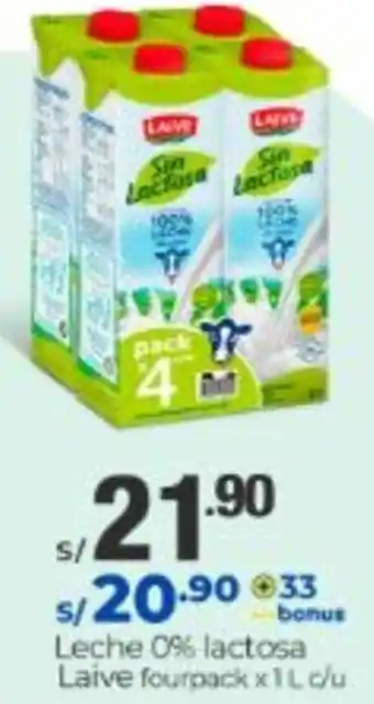 Metro Leche 0% Lactosa Laive Fourpack 1L oferta
