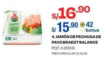 Wong Jamón Pechuga de Pavo Braedt Balance 200g oferta