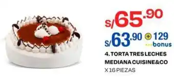 Wong Torta Tres Leches Mediana Cuisine & Co 16 Pzs oferta