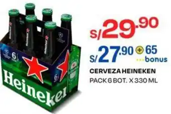 Wong Cerveza Heineken Pack 6 Bot. x 330ml oferta