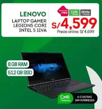 Tottus Lenovo Laptop Gamer Legions Cori Intel 5 11VA oferta
