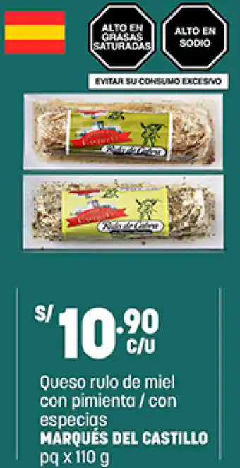 Plaza Vea Marqués Del Castillo Queso Rulo de Miel con Pimienta /con Especias 110g oferta