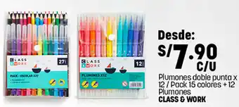 Plaza Vea Class&Work Plumones Doble Punta x12/Pack 15 Colores + 12 Plumones oferta