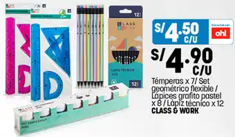 Plaza Vea Class&Work Témperas x7/ Set Geométrico Flexible/ Lápices Grafito Pastel x 8/Lápiz Técnico x 12 oferta