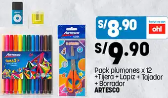 Plaza Vea Arteco Pack Plumones x 12 + Tijera + Lápiz + Tajador + Borrador oferta