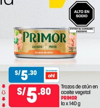 Plaza Vea Primor Trozos de Atún en Aceite Vegetal 140g oferta