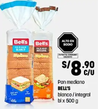 Plaza Vea Bell's Pan Mediano Blanco/Integrral 500g oferta