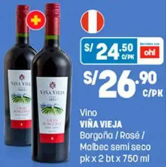 Plaza Vea Vino Viña Vieja Borgoña/Rosé/ Malbec Semi Seco 2bt x 750ml oferta