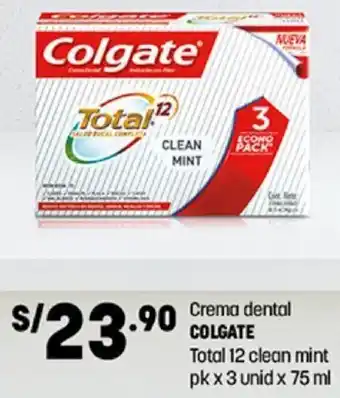 Plaza Vea Golcate Crema Dental Total 12 Clean Mint 3unid x 75ml oferta