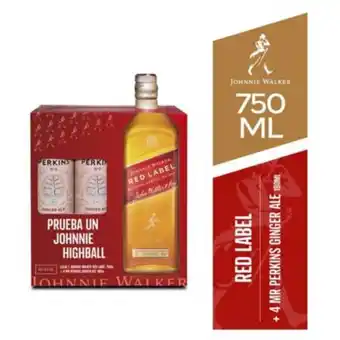 Maestro Pack jhonnie walker red 750 ml + 4 mr perkins ginger ale oferta