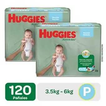InkaFarma Pack pañales huggies active sec primeros días talla p 2 unidades oferta