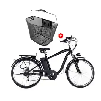 Bicicleta eléctrica nakto camel aro 26, autonomía hasta 25-35 km, 250w, vel. 25 km/h, negro + canasta para bicicleta new imag