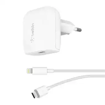 Coolbox Cargador de pared + cable belkin tipo c a lightning, 20w, pd, carga rápida, 1.2 m, blanco oferta