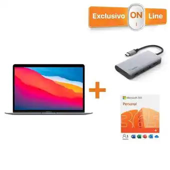 iShop Macbook air 13 m1- 256gb gris espacial + gratis multipuerto belkin plata usb-c + gratis microsoft 365 personal oferta
