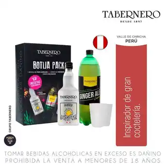 Metro Pack botija tabernero: pisco acholado 700ml + gaseosa ginger ale 1.5l + vaso chilcanero 2un oferta