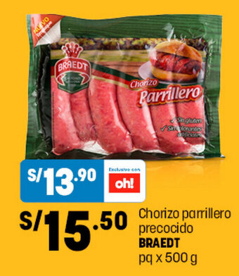 Plaza Vea Chorizo Parrillero Precocido BRAEDT pq x 500g oferta