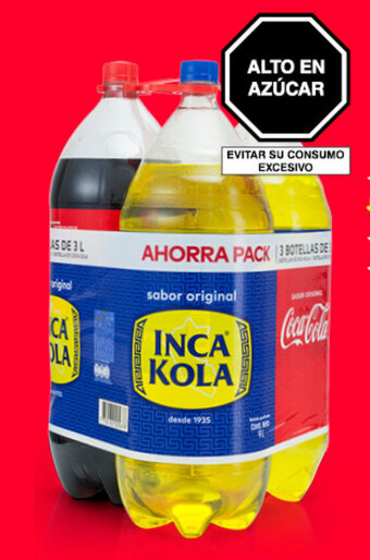 Plaza Vea Gaseosas COCA-COLA + INCA KOLA pk x 3 bt x 3L oferta