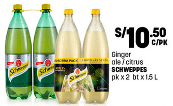 Plaza Vea Ginger Ale / Citrus SCHWEPPES pk x 2 bt x 1.5L oferta