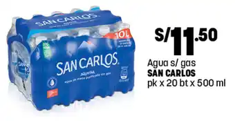 Plaza Vea Agua s/gas SAN CARLOS pk x 20 bt x 500ml oferta