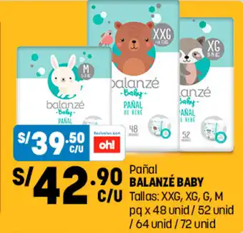 Plaza Vea Pañal BALANZÉ BABY tallas: XXG, XG, G, M pq x 48 unid / 52 unid / 64 unid / 72 unid oferta