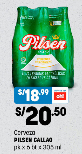 Plaza Vea Cerveza PILSEN Callao pk x 6 bt x 305ml oferta