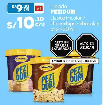Plaza Vea Helado PEZIDURI clásico tricolor / chocochips / chocolate pt x 930ml oferta