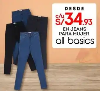 Tottus En Jeans para Mujer ALL BASICS oferta