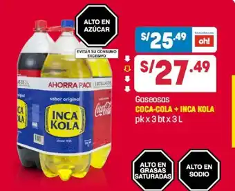 Plaza Vea Coca-Cola + Inca Kola Gaseosas 3btx3L oferta