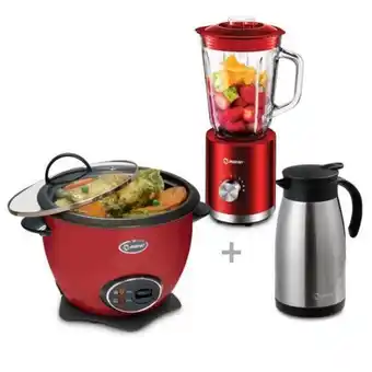 Hiraoka Olla arrocera miray om-t337r 1.5l + licuadora miray lm-116v-r 1.5l + termo miray 1l tm-a10p oferta