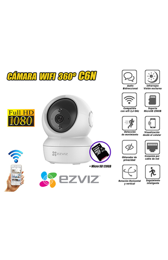 Tiendas EFE Cámara de seguridad ezviz inalámbrica wifi giratorio 360° full hd - c6n + micro sd 128gb oferta