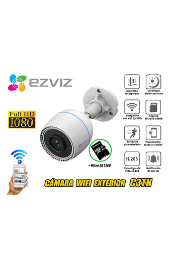 Tiendas EFE Cámara de seguridad ezviz inalámbrica wifi para exterior ct3n full hd 1080p + micro sd 32gb oferta