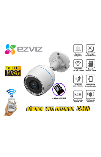 Tiendas EFE Cámara de seguridad ezviz inalámbrica wifi para exterior ct3n full hd 1080p + micro sd 128gb oferta