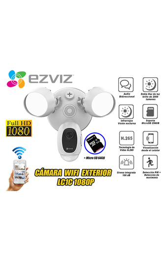 Tiendas EFE Cámara de seguridad ezviz inalámbrica wifi con luz lc1c full hd + micro sd 64gb oferta