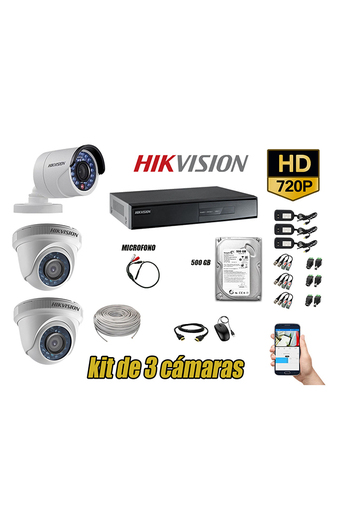 Tiendas EFE Kit de cámaras de seguridad 3 hikvision hd 720p disco 500gb p2p + kit de micrófono oferta