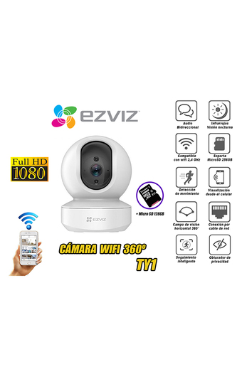 Tiendas EFE Cámara de seguridad ezviz inalámbrica wifi giratorio 360° - t1y full hd 1080p + micro sd 128gb oferta