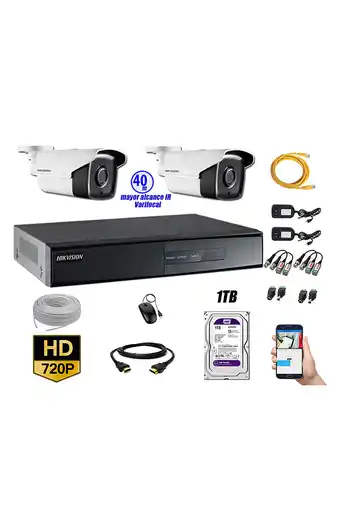 Tiendas EFE Cámaras de seguridad exterior varifocal kit 2 hikvision hd 720p + disco 1tb p2p oferta