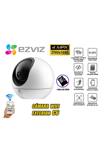 Tiendas EFE Cámara de seguridad ezviz wifi para exterior giratorio 360° - c6 2k 4mp color noche + micro sd 128gb oferta