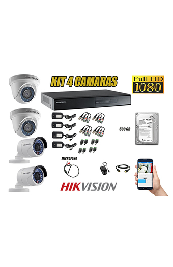 Tiendas EFE Kit hikvision 4 cámaras de seguridad full hd 1080p con kit de micrófono + disco 500gb oferta