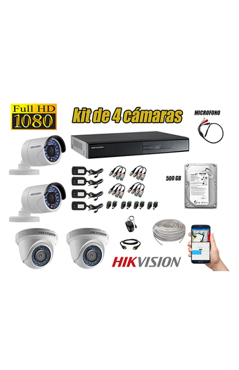 Tiendas EFE Kit hikvision 4 cámaras de seguridad full hd 1080p con kit de micrófono + disco 500gb oferta