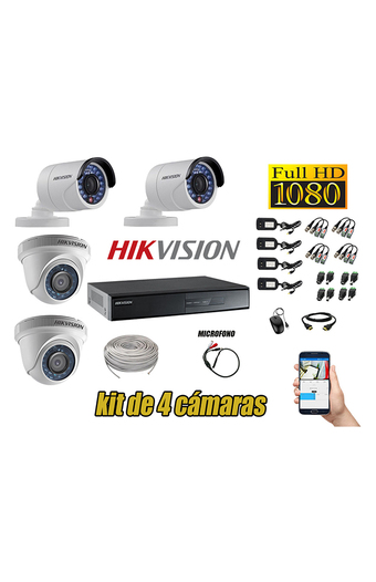 Tiendas EFE Kit hikvision 4 cámaras de seguridad full hd 1080p con kit de micrófono + cable hdmi oferta